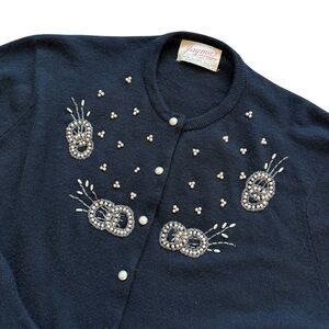 VTG! 1950/60’s Jaymar Women's Black Embroidered Beaded Cardigan Sweater Size M